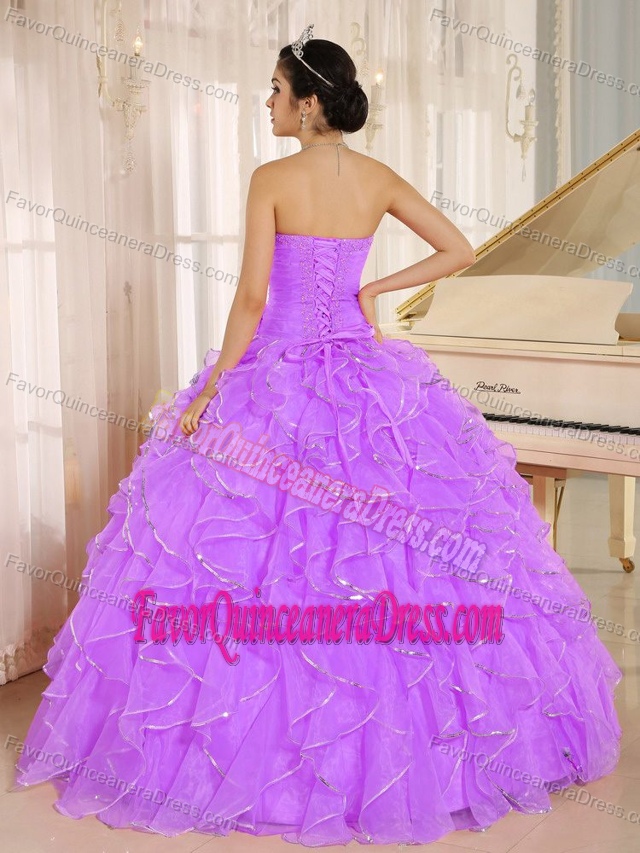 Hot Sale Sweetheart Lavender Organza Dress for Quinceanera with Ruffles