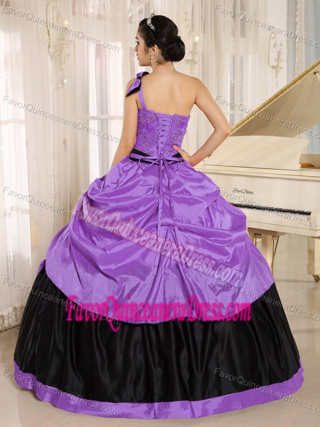 Popular One Shoulder Purple Taffeta Sweet Sixteen Dresses with Bowknot