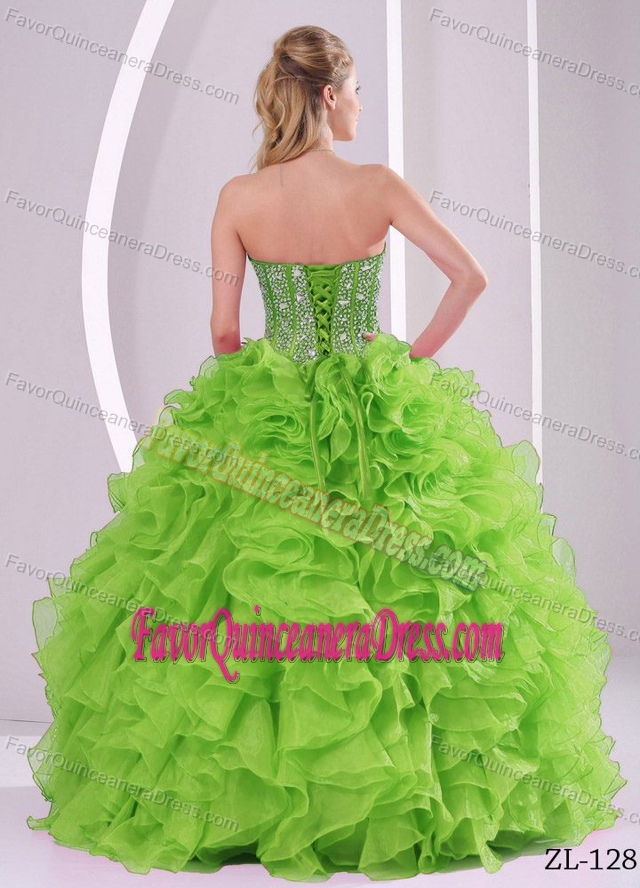 Irresistible Lime Green Sweetheart Quince Dress with Ruffles and Beading