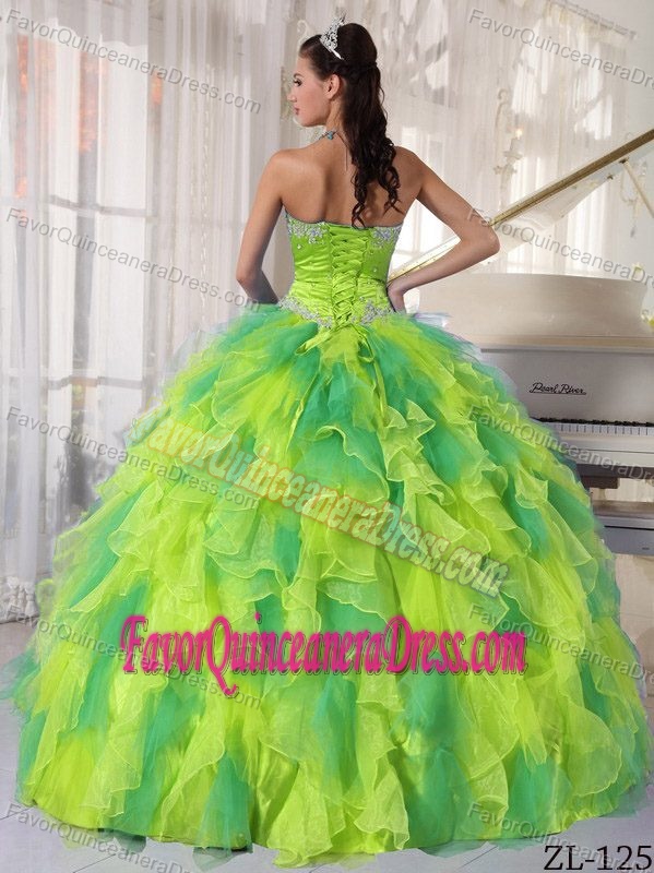 Impression Colorful Appliques and Ruffles Quince Dress Strapless Organza