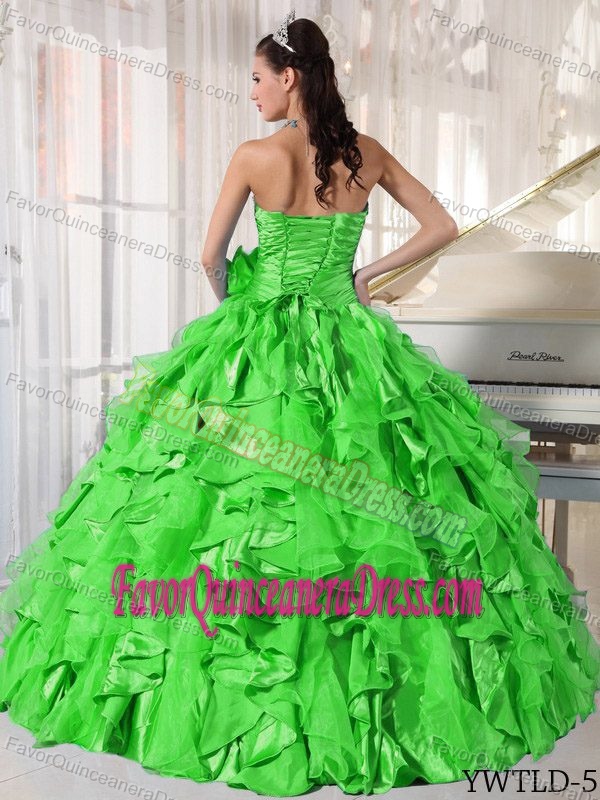 Discount Ruffles Quince Dress in Spring Green Sweetheart Organza Beading