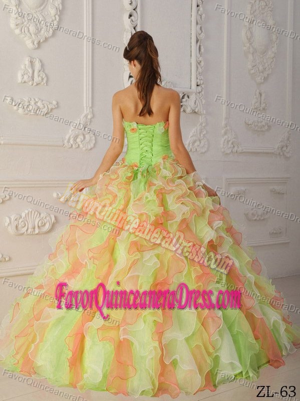 Multi-Color Flowers and Ruffles Strapless Organza Winter Quince Dresses