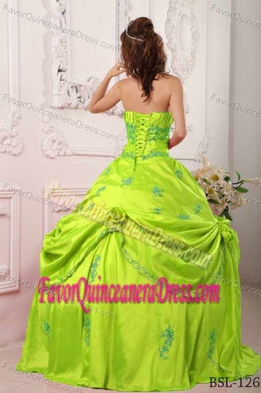 Lime Green Beading and Appliques Strapless Taffeta Quinceanera Dresses