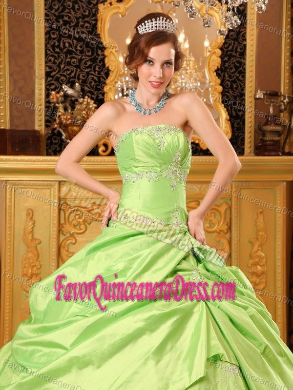 The Most Popular Beaded Quinceanera Dress Spring Green Strapless Taffeta