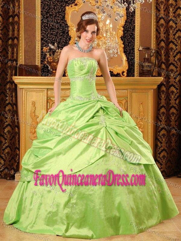 The Most Popular Beaded Quinceanera Dress Spring Green Strapless Taffeta