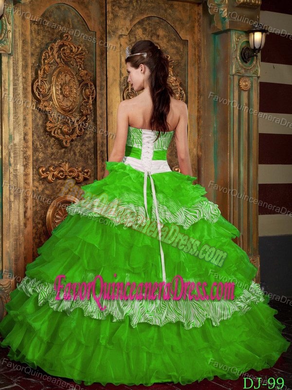 Pretty Lime Green Quince Dress with Strapless Organza and Zebra Ruffles