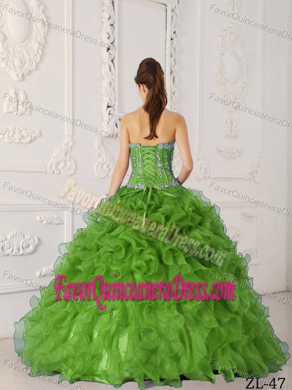 Cute Lime Green Sweetheart Organza Quinceanera Dresses with Appliques