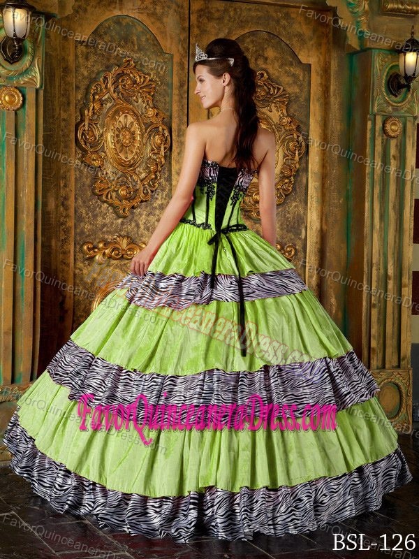 Pretty Lime Green Sweetheart Quinceanera Dresses with Zebra and Ruffles
