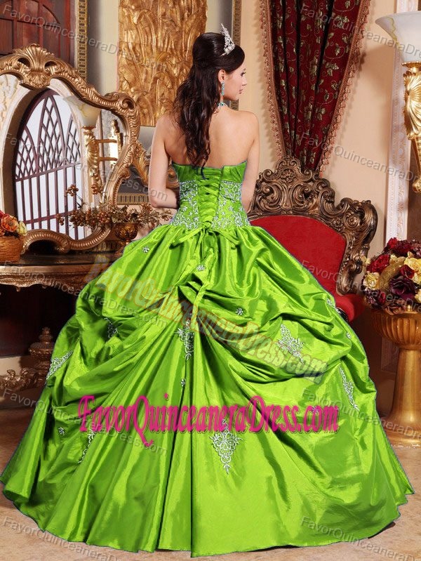 Popular Taffeta Quinceanera Gown Dresses with Appliques in Spring Green