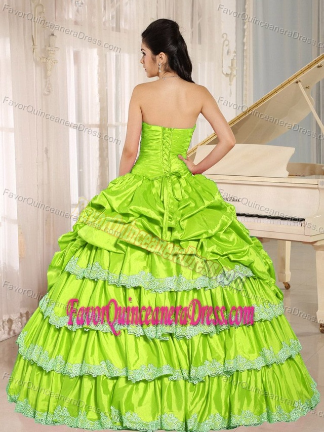 Cheap Sweetheart Beads Appliques Pick-ups Sweet 16 Dress in Yellow Green