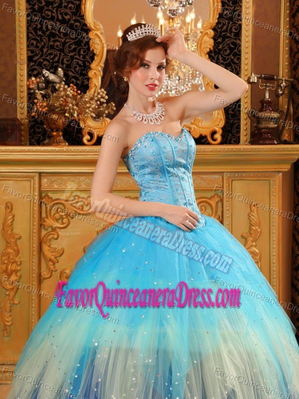 Beaded Ombre Sweetheart Floor-length Organza Quinceanera Dress with Paillettes