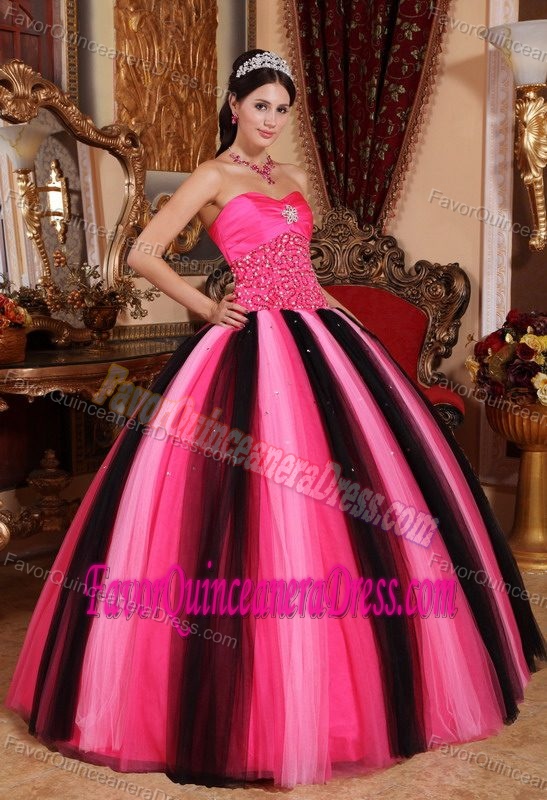 Beautiful Multi-colored Sweetheart Ball Gown Tulle Dress for Quince with Beading