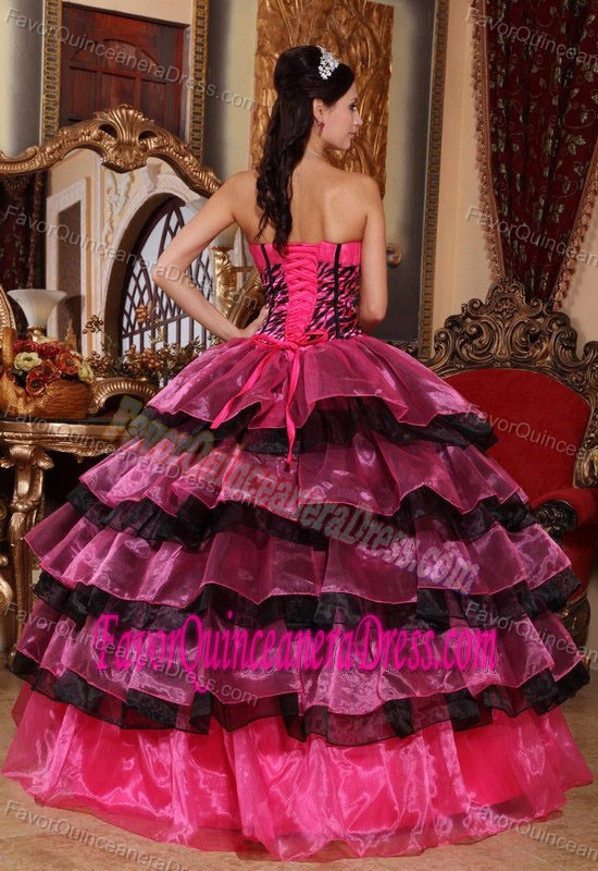 Hot Sale Zebra Colorful Organza Dress for Quinceanera with Ruffle-layers