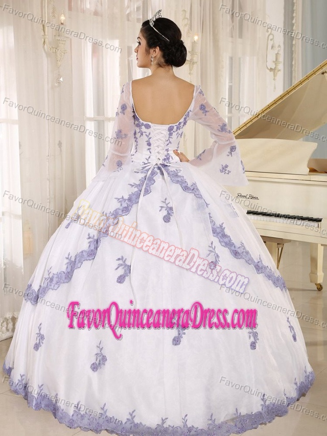 Special Long Sleeves White Organza Sweet Sixteen Dresses with Embroidery