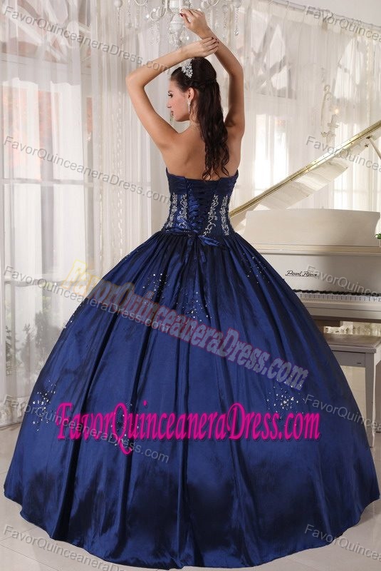 Strapless Taffeta Embroidery and Beaded Quinceanera Gowns in Navy Blue