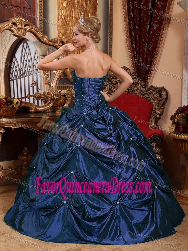 Strapless Floor-length Taffeta Beaded Quinceanera Gown Dresses in Royal Blue