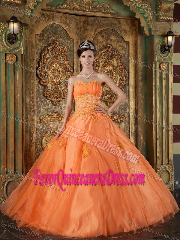 Orange Ball Gown Sweetheart Beaded Quinceanera Dresses with Appliques