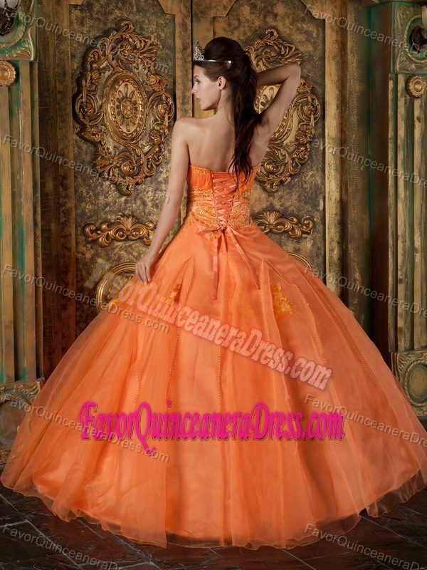 Orange Ball Gown Sweetheart Beaded Quinceanera Dresses with Appliques