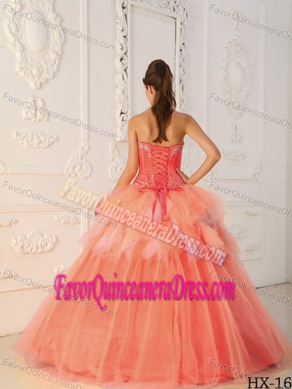 Watermelon Sweetheart Beaded Tulle Quinceanera Dresses with Appliques