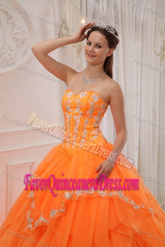 Orange Ball Gown Sweetheart Quinceanera Dresses with Appliques for 2015