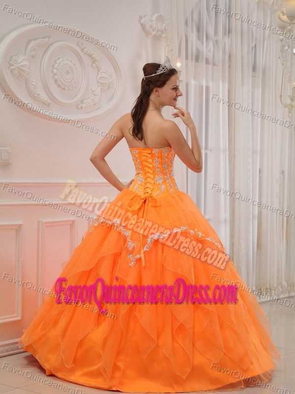 Orange Ball Gown Sweetheart Quinceanera Dresses with Appliques for 2015