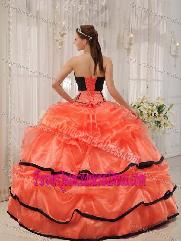 2013 Orange and Black Ball Gown Quinceanera Dress Beaded and Ruched