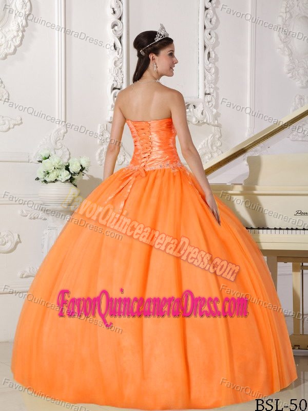2013 Elegant Orange Ball Gown Strapless Quinceanera Dress with Appliques