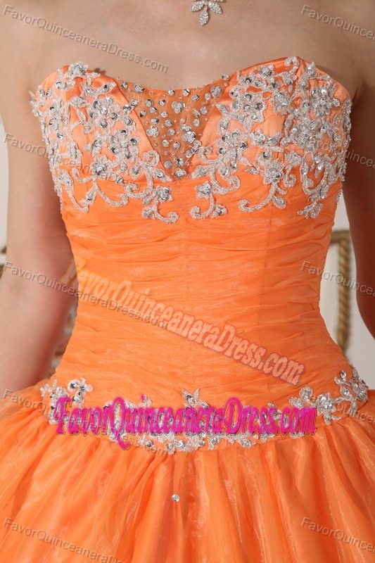 Orange Ball Gown Strapless Quinceanera Dress with Appliques and Beading