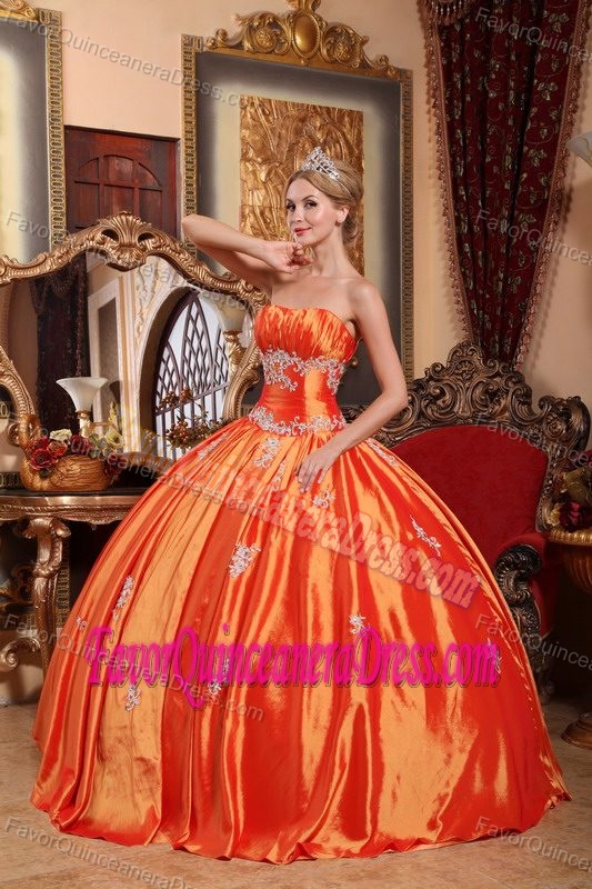 Surprising Orange Red Taffeta Ball Gown Dress for Quince with Appliques
