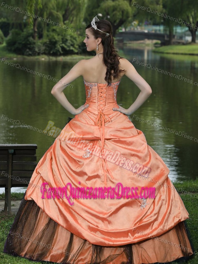 Recommended Taffeta Beaded Orange Quinceanera Gown Dress Discount