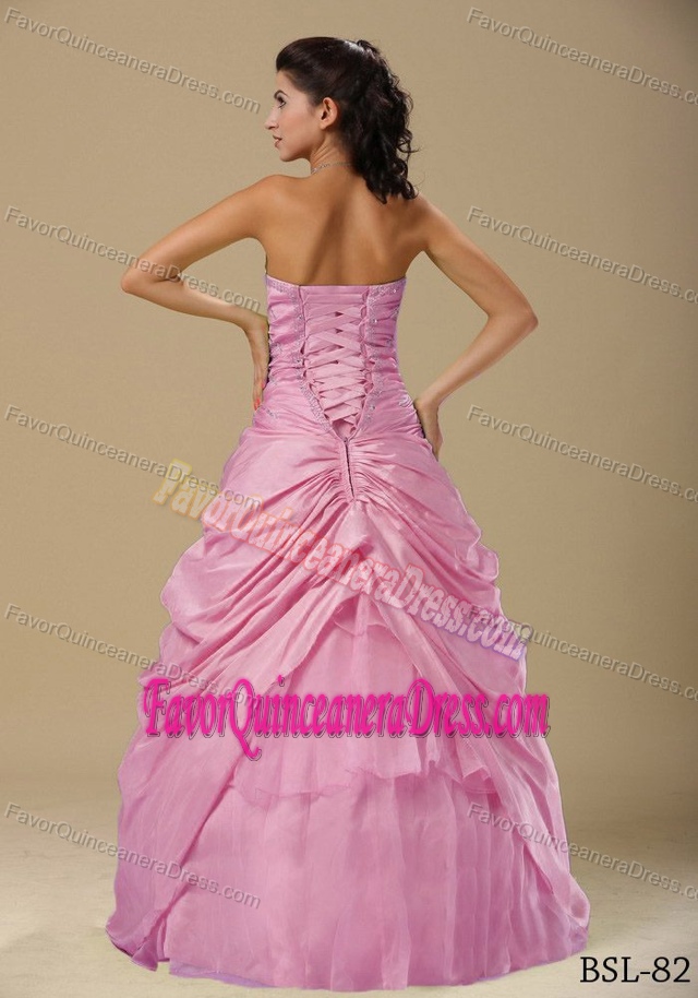 Sweet Pink Ruched Quinceanera Dresses with Hand Made Flowers and Ruches