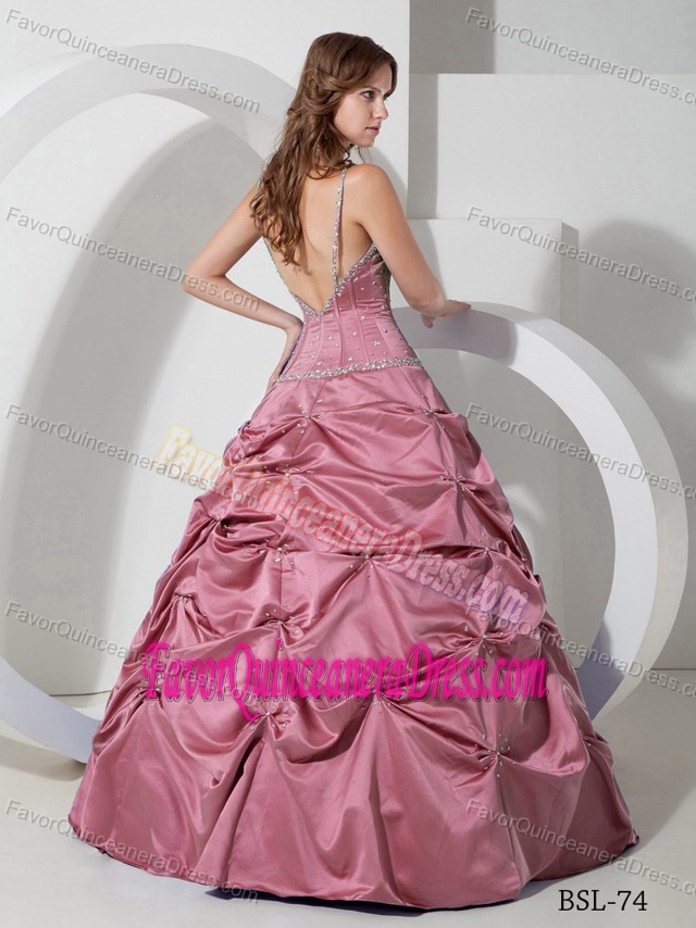 2014 A-line Ruched Quinceanera Dresses with Spaghetti Straps and Pick-ups