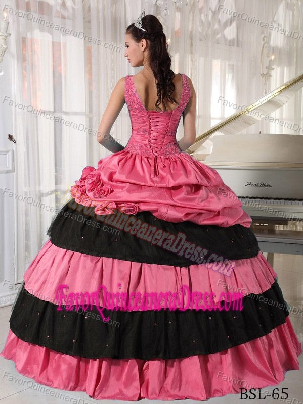 Ball Gown V-neck Quinceanera Dresses with Hand Made Flowers and Pick-ups