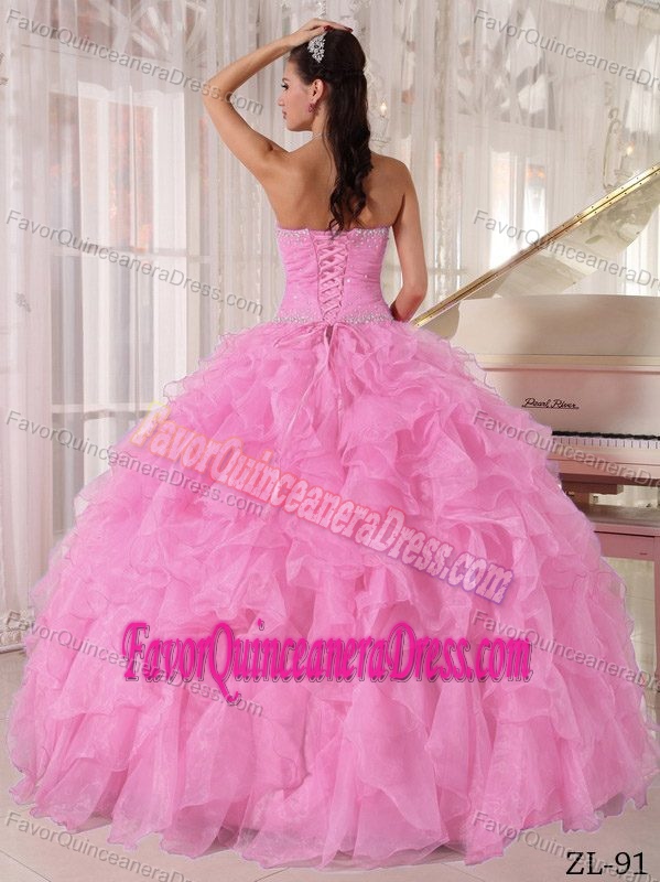 Baby Pink Ball Gown Strapless Quinceanera Dresses with Beading and Layers