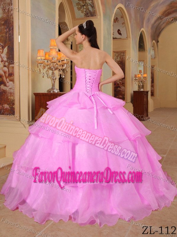 Pink Ball Gown Sweetheart Quinceanera Dresses with Layers and Ruching