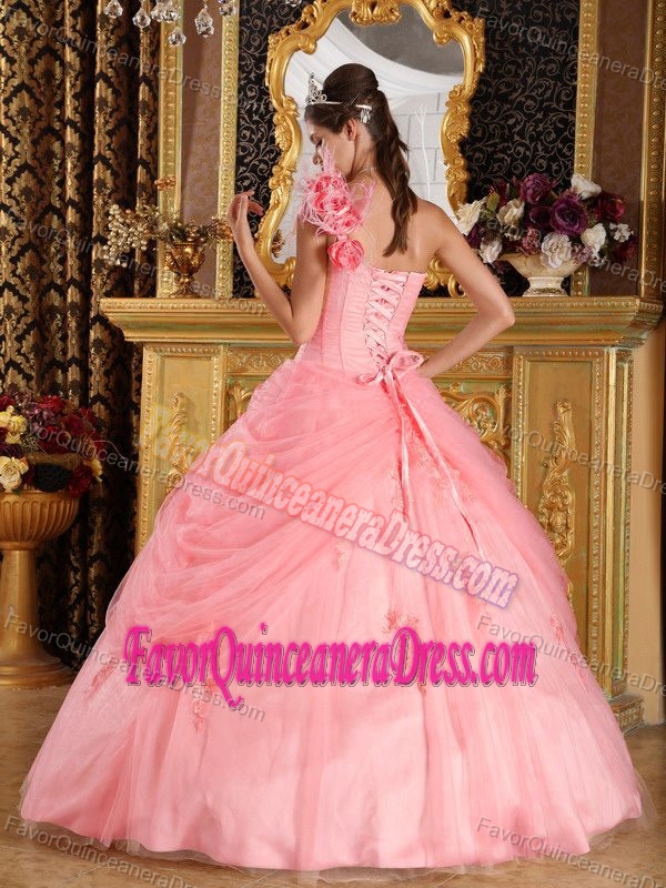 Watermelon Ball Gown One Shoulder 2013 Quinceanera Dresses with Flowers