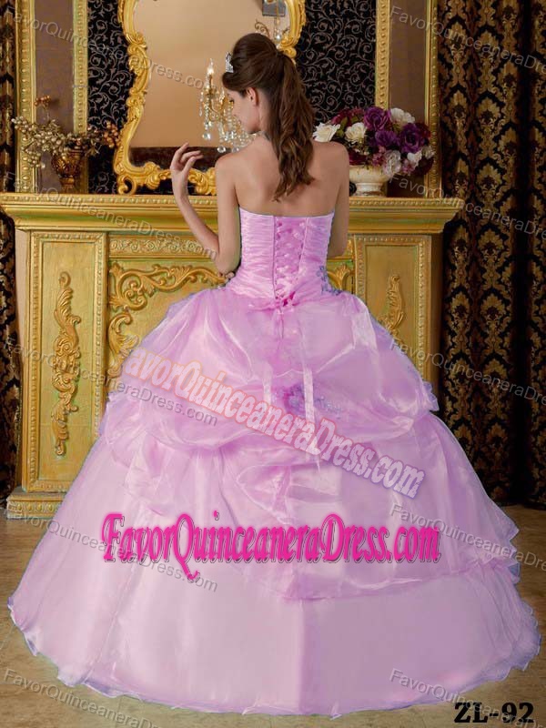 Lavender Ball Gown Strapless Quinceanera Dress with Appliques and Pick-ups