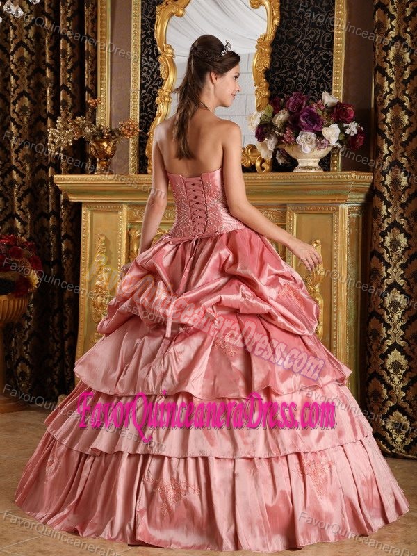 Ball Gown Strapless Taffeta Quinceanera Dresses with Beading and Pick-ups