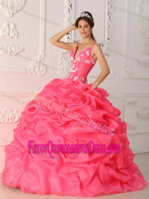 Lovely Watermelon Ball Gown Straps 2013 Quinceanera Dresses with Pick-ups