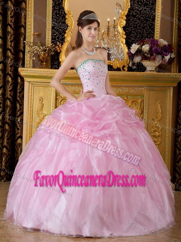 Beautiful Organza Ruffled Beaded Quinceanera Gown Dresses in Pink