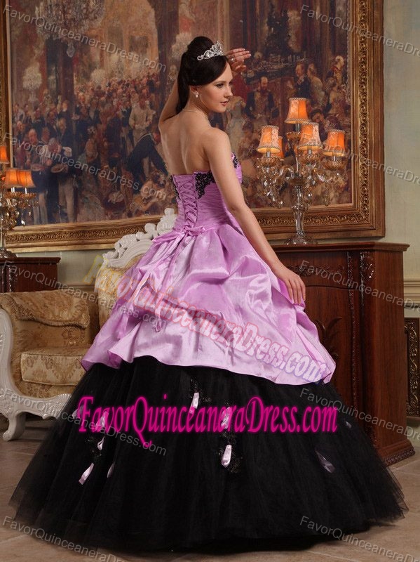 Pink and Black Hand Flowers Quinceanera Dresses in Tulle and Taffeta