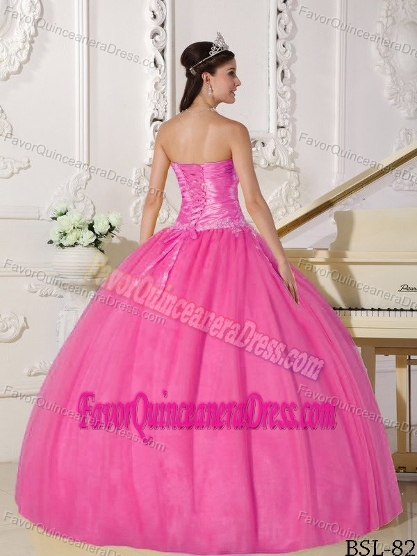 Popular Pink Appliqued Quinceanera Gown Dress in Taffeta and Tulle