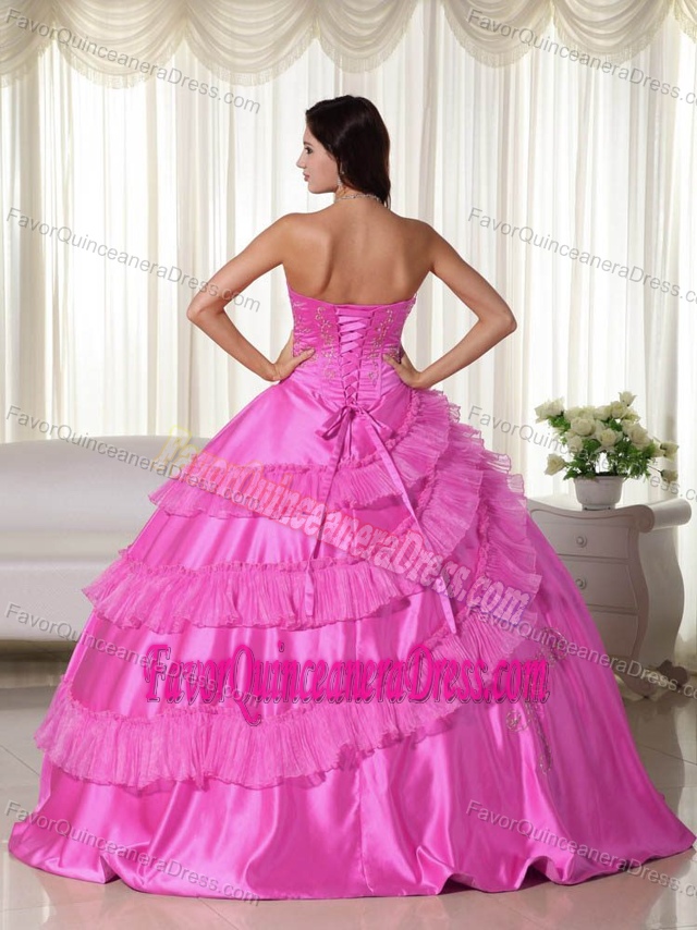 Military Taffeta Hot Pink Quinceanera Gown Dresses with Embroidery