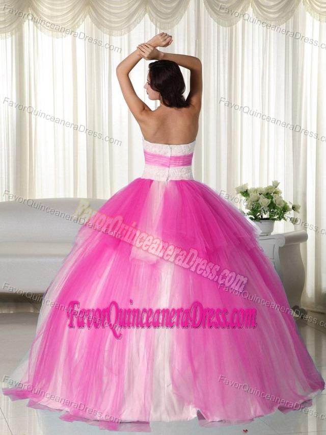 Low Price Tulle Quinceanera Gown Dresses with Beading in Hot Pink