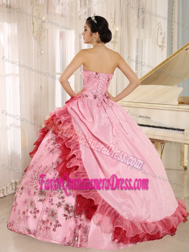 Appliqued Organza 2013 Quinceanera Dress with Hand Made Flowers