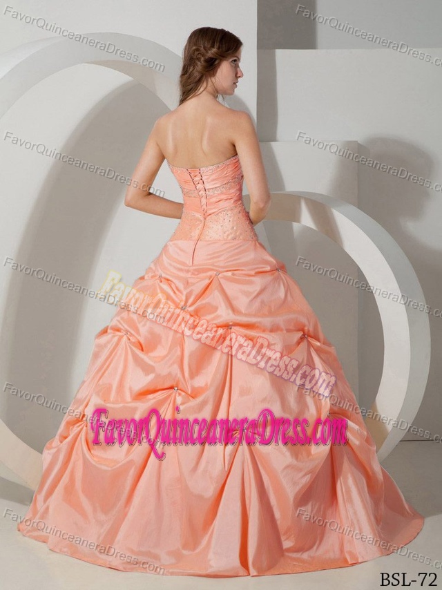 Perfect Peach Taffeta Quinceanera Dresses with Pick-ups and Beading