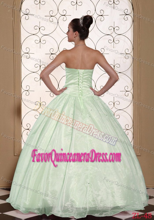 Customized Beaded Apple Green Quinceanera Gown in Organza and Taffeta