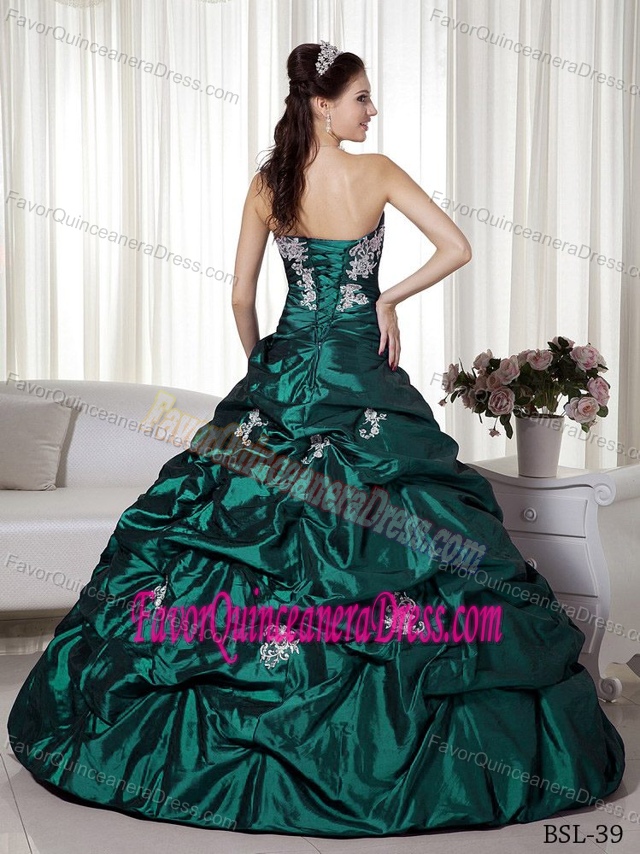 Clearance Appliqued Turquoise Sweet Sixteen Quinceanera Dress in Taffeta