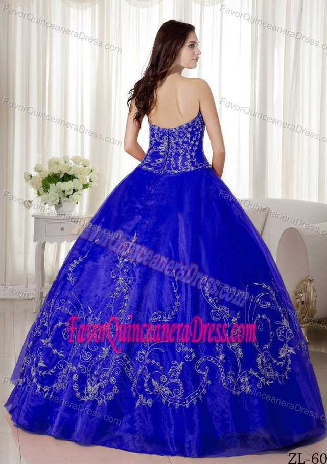 Top Blue Ball Gown Organza formal Quinceanera Dress with Embroidery