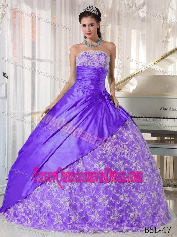 Free Shipping Lace Taffeta Purple Quinceanera Dress for Summer on Sale